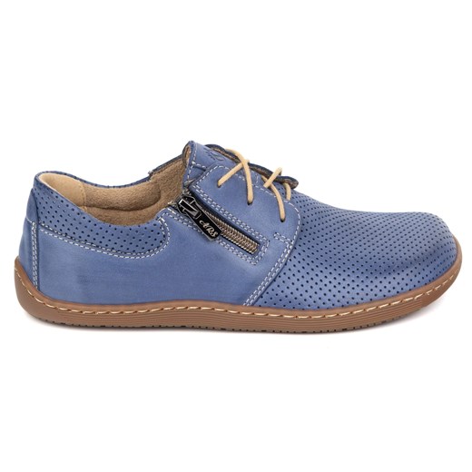 Olivier Damskie skórzane buty minimalistyczne barefoot 1244 perforowane granatowe niebieskie ze sklepu ButyModne.pl w kategorii Półbuty damskie - zdjęcie 179067513