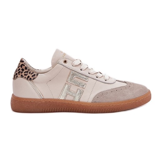 Skórzane Buty Sportowe Sneakersy Damskie Panterka CheBello 4640 Beżowe beżowy ze sklepu ButyModne.pl w kategorii Buty sportowe damskie - zdjęcie 179067643