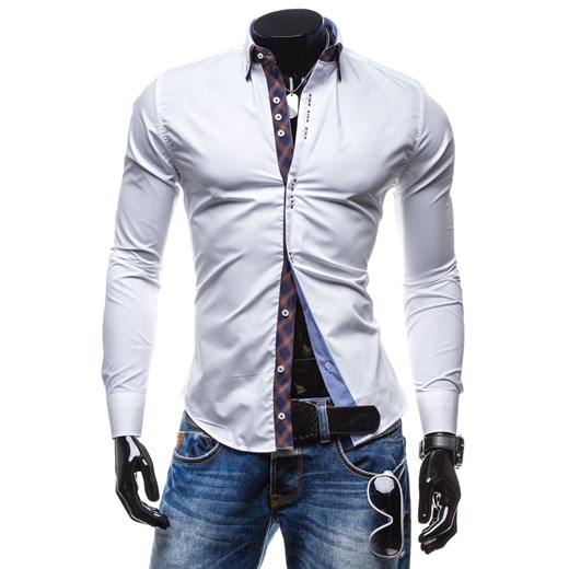 Koszula męska BY MIRZAD 5741 biało-brązowa-n - BIAŁO - BRĄZOWY-N denley-pl bialy Koszule z długim rękawem męskie