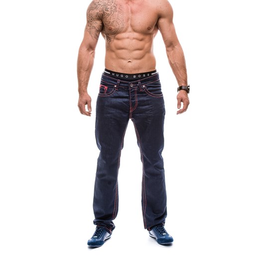 Spodnie męskie jeansy JEEL 943 granatowe denley-pl pomaranczowy jeans