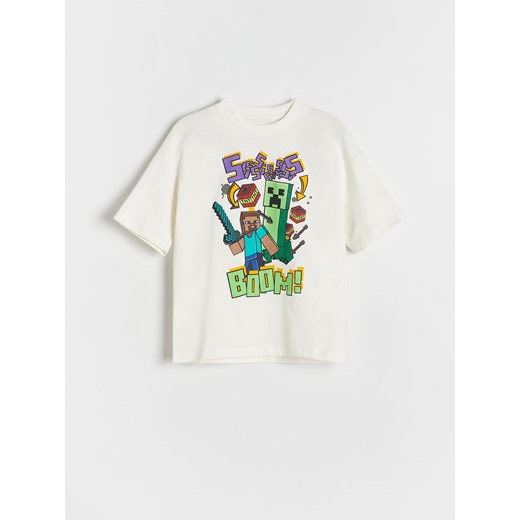 Reserved - Bawełniany t-shirt Minecraft - złamana biel ze sklepu Reserved w kategorii T-shirty chłopięce - zdjęcie 179070382