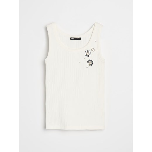 Sinsay - Top z ozdobnymi cyrkoniami - kremowy Sinsay M Sinsay