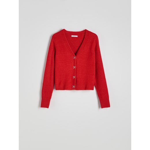 Reserved - Kardigan z ozdobnymi guzikami - czerwony ze sklepu Reserved w kategorii Swetry damskie - zdjęcie 179073871