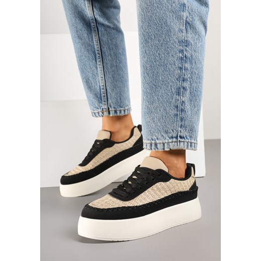 Czarne Sneakersy na Grubej Podeszwie z Plecioną Cholewką Nilavanea ze sklepu born2be.pl w kategorii Buty sportowe damskie - zdjęcie 179074070