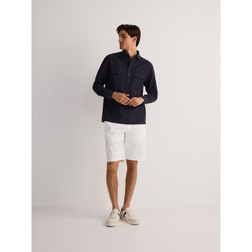 Reserved - Koszula regular z dodatkiem lnu - granatowy Reserved M Reserved