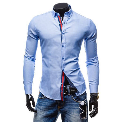 Koszula męska BY MIRZAD 0747 błękitna - BŁĘKITNY denley-pl niebieski Koszule z długim rękawem męskie