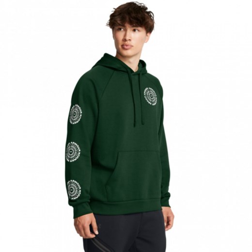 Męska bluza dresowa nierozpinana z kapturem Under Armour UA Rival Fleece Hbr Logo Hd - zielona ze sklepu Sportstylestory.com w kategorii Bluzy męskie - zdjęcie 179080172