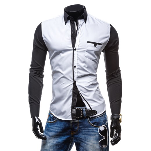 Koszula męska BY MIRZAD 5726 biało-czarna - BIAŁO - CZARNY denley-pl bialy Koszule z długim rękawem męskie