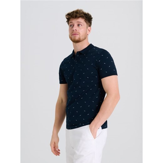 Sinsay - Koszulka polo z nadrukiem all over - granatowy ze sklepu Sinsay w kategorii T-shirty męskie - zdjęcie 179083271