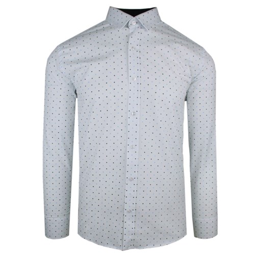 Męska, Taliowana (Slim Fit) Koszula Wizytowa - Rigon - Biała w Niebieskie Groszki KSDWRGN405801Nsl ze sklepu JegoSzafa.pl w kategorii Koszule męskie - zdjęcie 179088074
