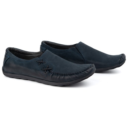 Buty męskie mokasyny skórzane wsuwane 306KZ granatowe ze sklepu butyolivier w kategorii Mokasyny męskie - zdjęcie 179089002