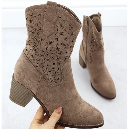 Botki S.Barski na obcasie eleganckie z zamszu 