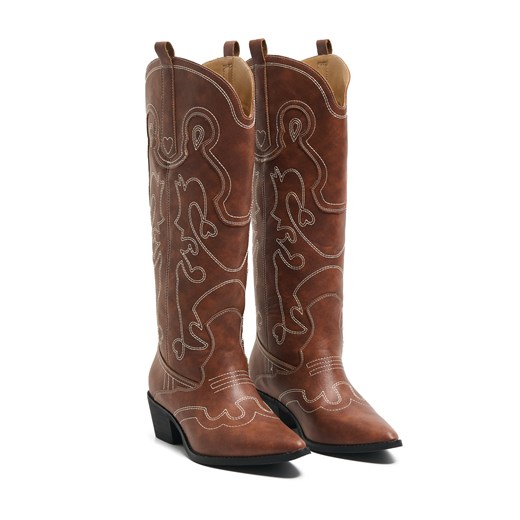 Cropp - Brązowe botki kowbojki na obcasie - brązowy Cropp 36 Cropp