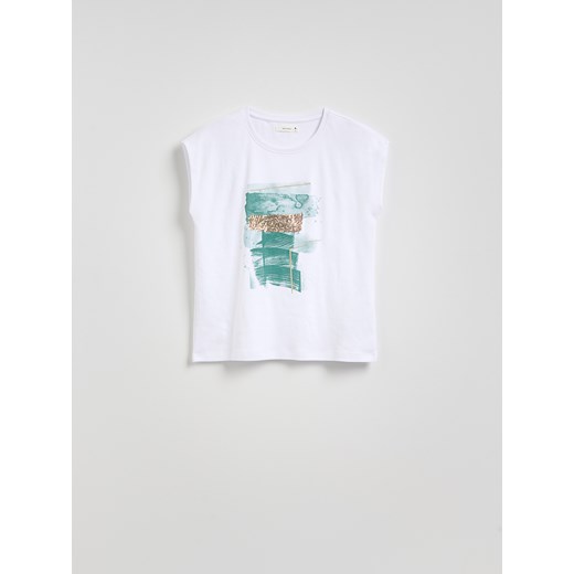 Reserved - T-shirt z nadrukiem - biały Reserved XS Reserved