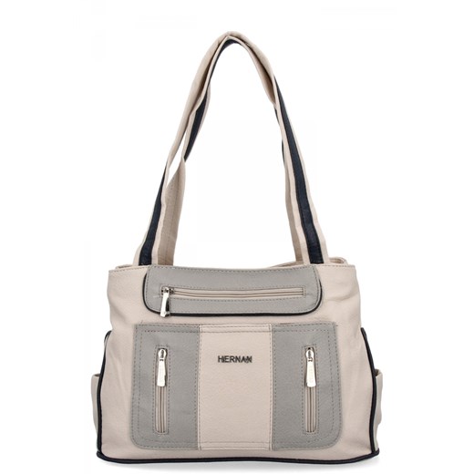 Torebka Damska Shopper Bag 2 Komory firmy Hernan 3892-1 Beżowa/Jasno Szara ze sklepu PaniTorbalska w kategorii Torby Shopper bag - zdjęcie 179099024
