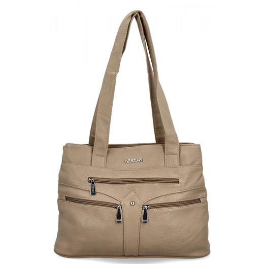 Torebka Damska Na Ramię Shopper Bag firmy Hernan 8006 Ciemno Beżowa ze sklepu PaniTorbalska w kategorii Torby Shopper bag - zdjęcie 179099543