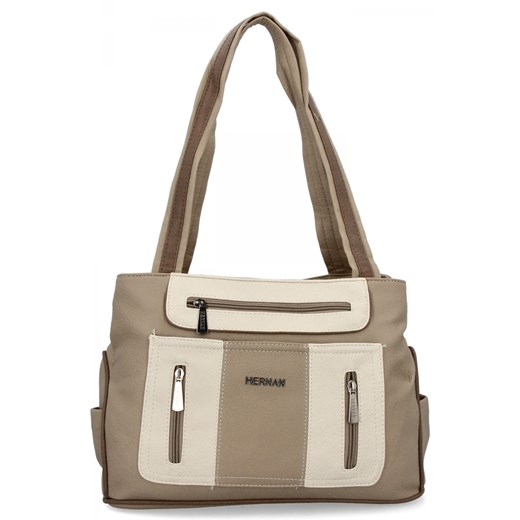 Torebka Damska Shopper Bag 2 Komory firmy Hernan 3892-1 Ciemno Beżowa/Beżowa ze sklepu PaniTorbalska w kategorii Torby Shopper bag - zdjęcie 179099814