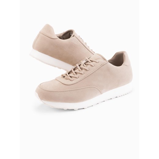 Sportowe męskie buty sneakersy z ekoskóry o zamszowym wykończeniu – piaskowe V4 OM-FOCS-0161 ze sklepu ombre w kategorii Buty sportowe męskie - zdjęcie 179105611