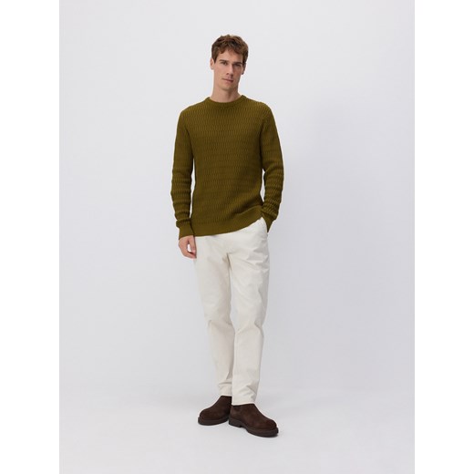 Reserved - Sweter ze strukturalnej dzianiny - oliwkowy Reserved L promocja Reserved