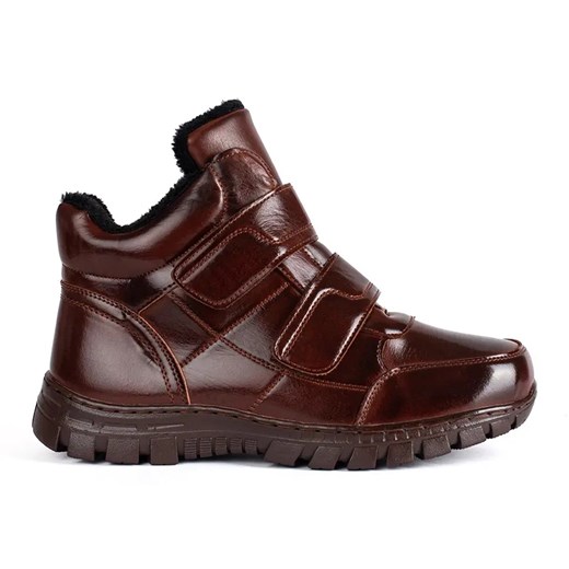 Brązowe wysokie buty zimowe ocieplane na rzepy ze sklepu ButyModne.pl w kategorii Buty zimowe męskie - zdjęcie 179112450