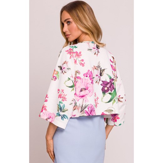 Moe krótka bluza damska z nadrukiem w kwiaty M844/2, Kolor multicolour, Rozmiar 2XL/3XL, MOE ze sklepu Primodo w kategorii Bluzy damskie - zdjęcie 179113633