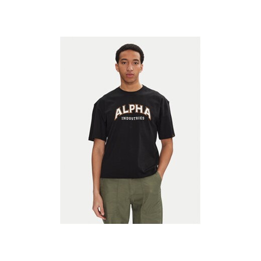 Alpha Industries T-Shirt College 146501 Czarny Relaxed Fit ze sklepu MODIVO w kategorii T-shirty męskie - zdjęcie 179114690