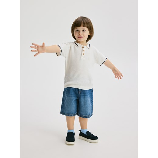 Reserved - Sweterkowy t-shirt polo - złamana biel Reserved 98 (2-3 lata) Reserved