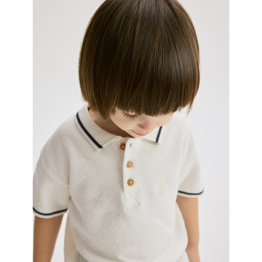 Reserved - Sweterkowy t-shirt polo - złamana biel Reserved 110 (4-5 lat) Reserved