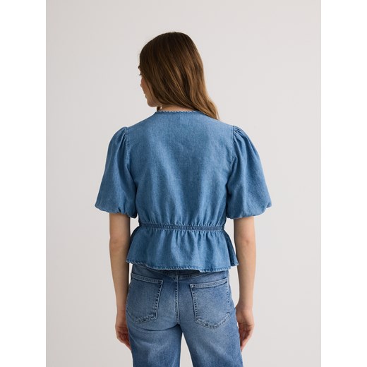 Reserved - Bluzka z bufiastym rękawem - niebieski Reserved XS Reserved