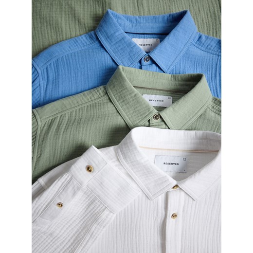 Reserved - Muślinowa koszula regular fit - niebieski Reserved L Reserved