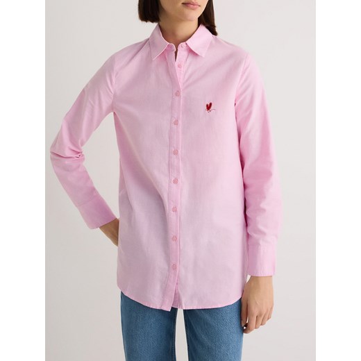 Reserved - Bawełniana koszula z haftem - różowy Reserved L Reserved