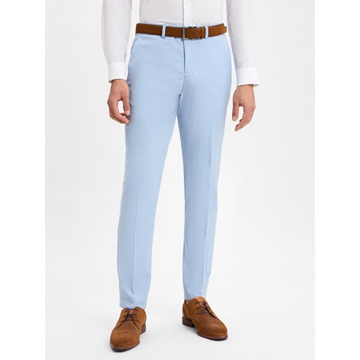 Finshley & Harding Męskie spodnie garniturowe - Kalifornia Mężczyźni Slim Fit jasnoniebieski marmurkowy ze sklepu vangraaf w kategorii Spodnie męskie - zdjęcie 179117403