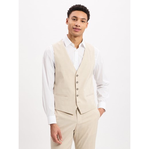 Finshley & Harding Męska kamizelka garniturowa - Alameda Mężczyźni Slim Fit beżowy marmurkowy ze sklepu vangraaf w kategorii Kamizelki męskie - zdjęcie 179117404