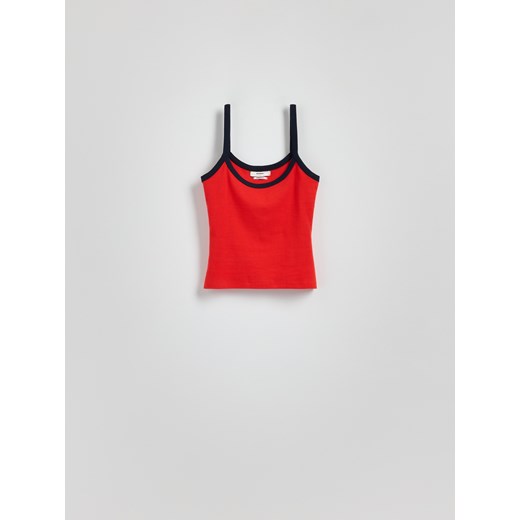 Reserved - Top z kontrastową lamówką - czerwony Reserved M promocja Reserved