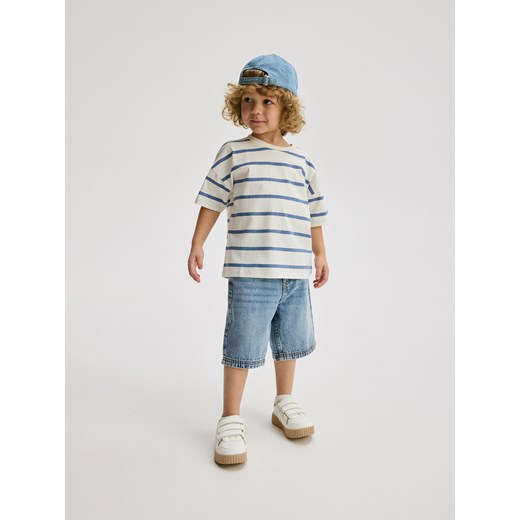Reserved - Bawełniany t-shirt w paski - złamana biel Reserved 80 (9-12 m.) Reserved