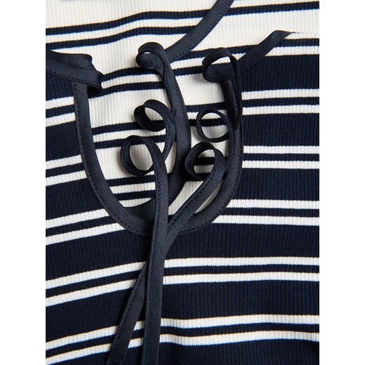 Reserved - Bawełniana bluzka z wiązaniem - granatowy Reserved M Reserved