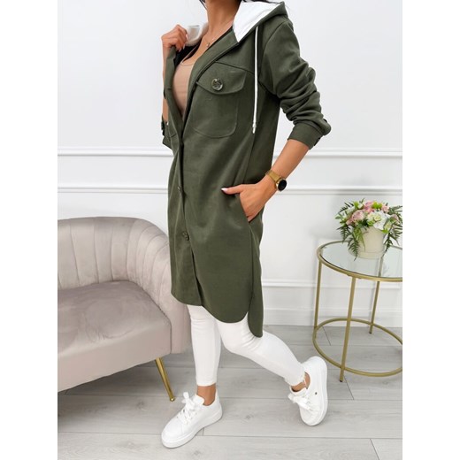 Khaki Zamszowy Płaszcz z Kapturem Modnakiecka.pl 42 ModnaKiecka.pl