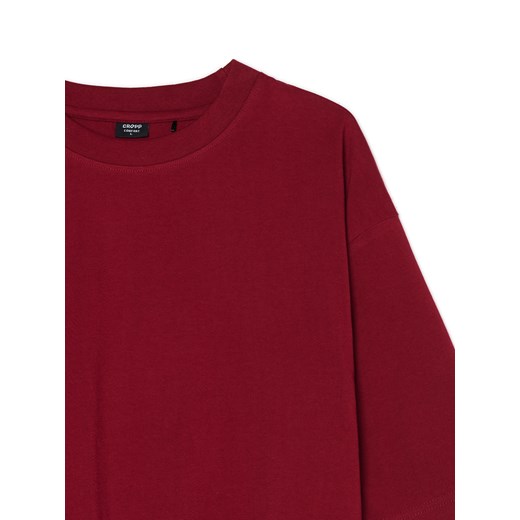 Cropp - Basicowa bordowa koszulka comfort - kasztanowy Cropp XXL Cropp