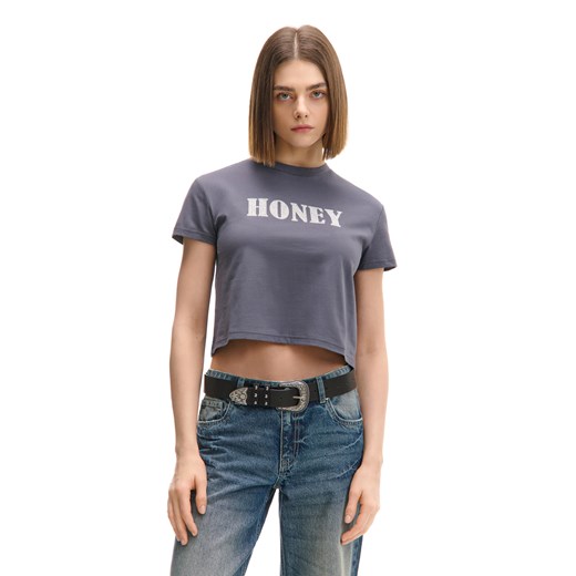 Cropp - T-shirt boxy oversize z aplikacją - jasny szary ze sklepu Cropp w kategorii Bluzki damskie - zdjęcie 179121814