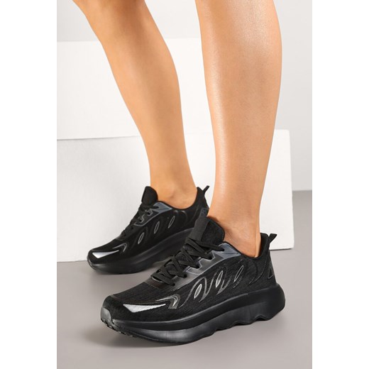 Czarne Sneakersy na Piankowej Podeszwie z Geometrycznymi Zdobieniami Uliolisa ze sklepu born2be.pl w kategorii Buty sportowe damskie - zdjęcie 179122933