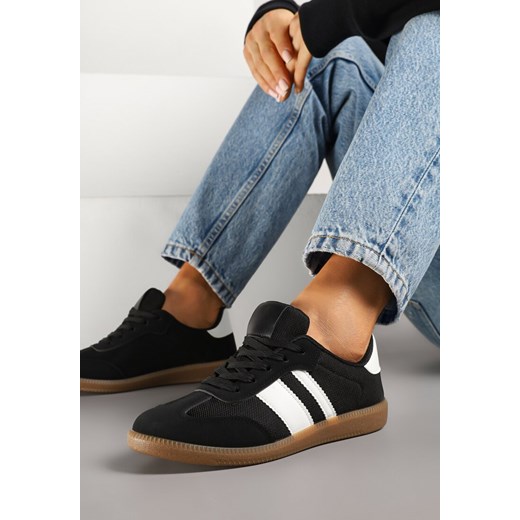 Czarne Sneakersy w Stylu Tenisówek Ozdobione Paskami Jenaniela ze sklepu renee.pl w kategorii Buty sportowe damskie - zdjęcie 179124393