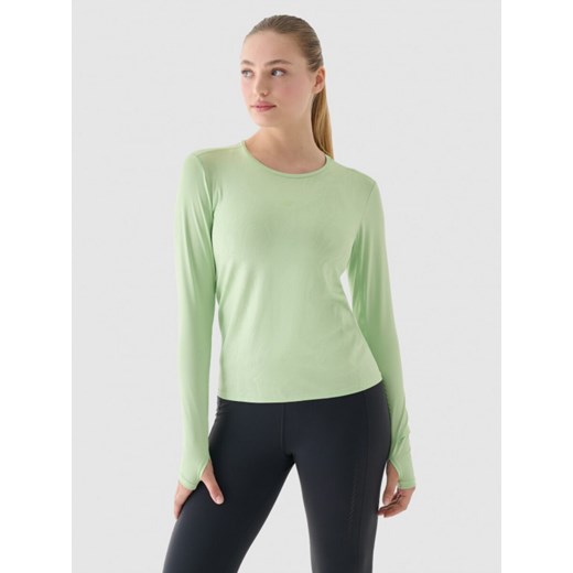 Damski longsleeve do biegania 4F 4FWAW24TFLOF249 - zielony ze sklepu Sportstylestory.com w kategorii Bluzki damskie - zdjęcie 179127651