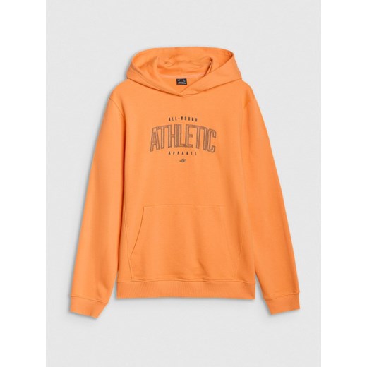 Męska bluza dresowa nierozpinana z kapturem 4F 4FRSS25TSWSM2201 - pomarańczowa ze sklepu Sportstylestory.com w kategorii Bluzy męskie - zdjęcie 179127791