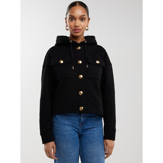 Bluza damska z kapturem ze złotymi guzikami czarna Sindia 906 ze sklepu Big Star w kategorii Bluzy damskie - zdjęcie 179127934