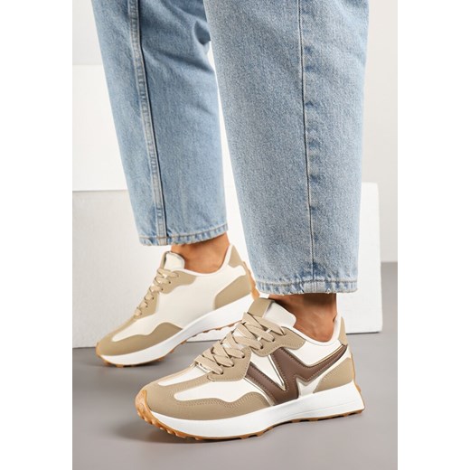 Ciemnobeżowe Sneakersy Ozdobione Geometryczną Aplikacją Jenilitia ze sklepu born2be.pl w kategorii Buty sportowe damskie - zdjęcie 179128392