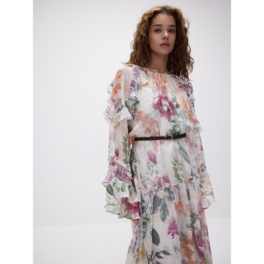Reserved - Wzorzysta sukienka z paskiem - wielobarwny Reserved S Reserved