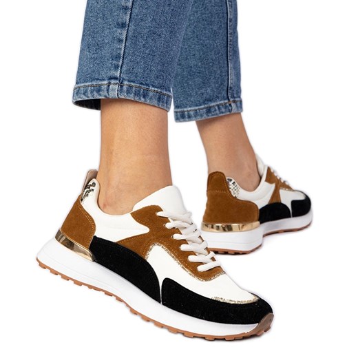 Biało-czarne sneakersy damskie z brokatem białe ze sklepu ButyModne.pl w kategorii Buty sportowe damskie - zdjęcie 179134240