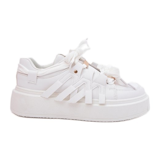 Eko Skórzane Sneakersy Na Platformie Białe ze sklepu ButyModne.pl w kategorii Buty sportowe damskie - zdjęcie 179134282