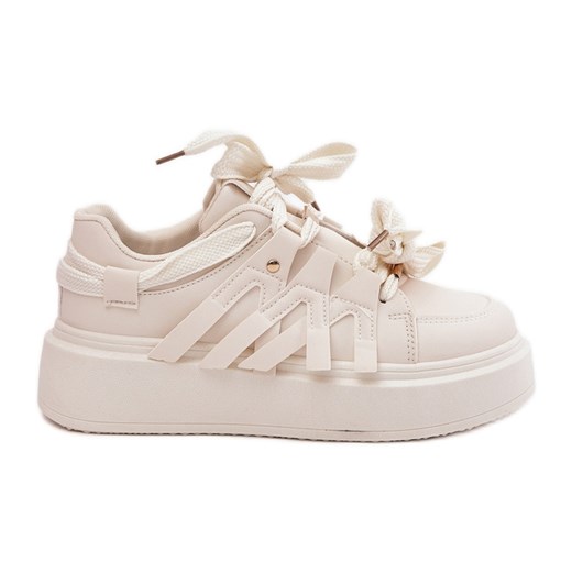 Eko Skórzane Sneakersy Na Platformie Beżowe beżowy ze sklepu ButyModne.pl w kategorii Buty sportowe damskie - zdjęcie 179134283