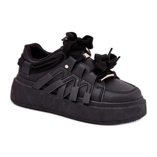 Eko Skórzane Sneakersy Na Platformie Czarne ze sklepu ButyModne.pl w kategorii Buty sportowe damskie - zdjęcie 179134284